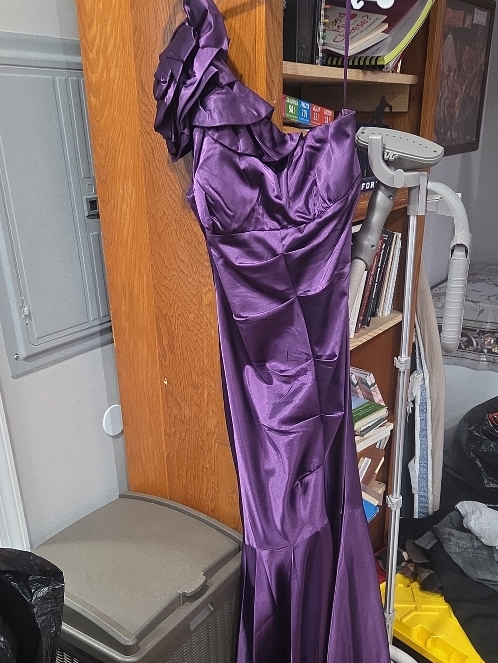 Cinderella One-Shoulder Purple Satin Prom Gown